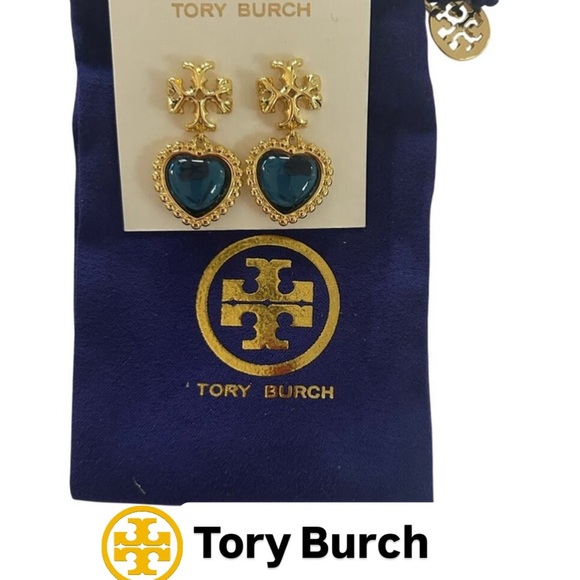 TORY BURCH ROXANNE BLUE /GOLD 18k GOLD PLATED EARRINGS NWT - Picture 1 of 7